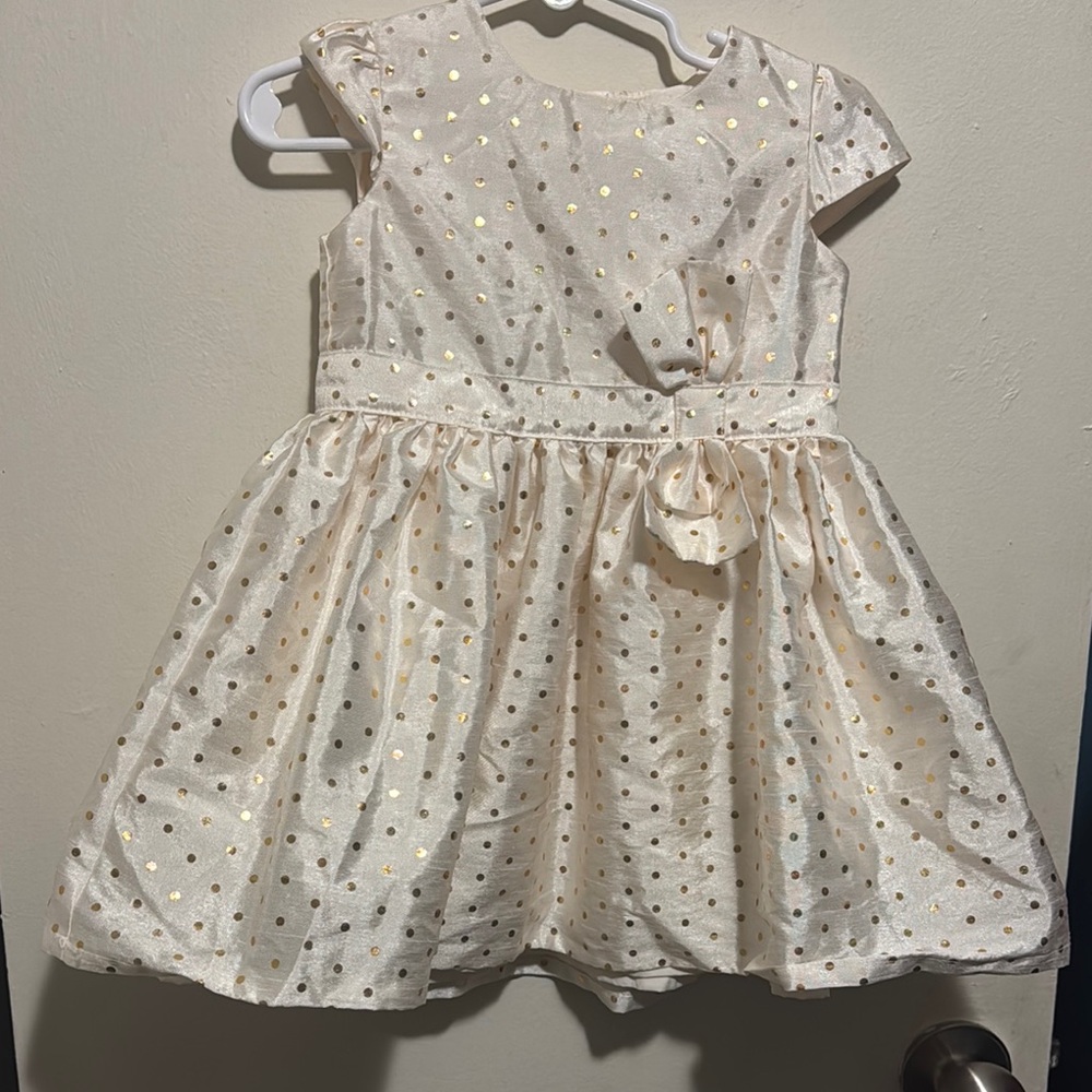 Carters Elegant Cream and Gold Polka Dot Kids Dress excellent condition 18M